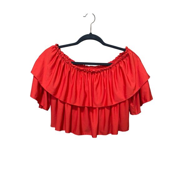 ASOS Red Off Shoulder Ruffle Peasant Top Size 2 Boho Blouse - Picture 6 of 8